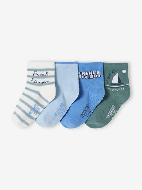Pack of 4 Pairs of Socks for Boys sky blue - vertbaudet enfant 