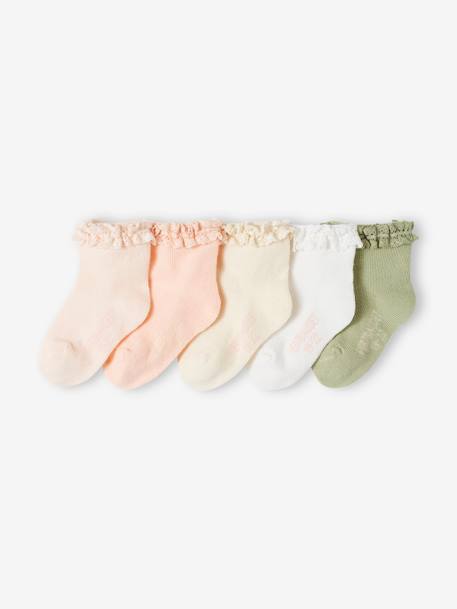 Pack of 5 Pairs of Socks for Baby Girls peach - vertbaudet enfant 