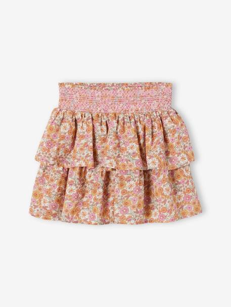 Smocked Skirt with Ruffle, for Girls rosy apricot - vertbaudet enfant 