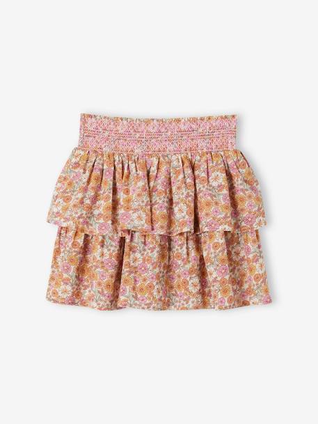 Smocked Skirt with Ruffle, for Girls rosy apricot - vertbaudet enfant 
