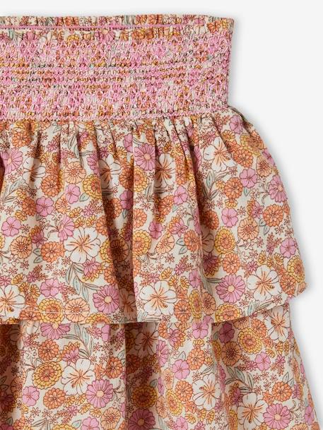 Smocked Skirt with Ruffle, for Girls rosy apricot - vertbaudet enfant 