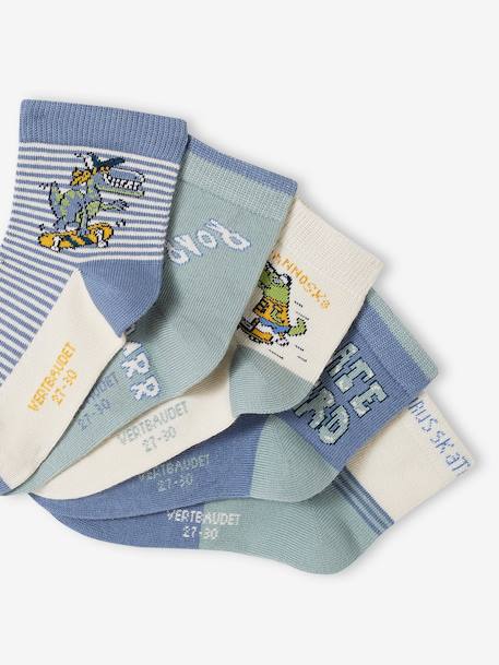 Pack of 5 Pairs of 'Tyrannoskate' Socks for Boys aqua green - vertbaudet enfant 
