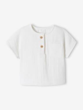Grandad-Style T-Shirt in Cotton Gauze for Newborns  - vertbaudet enfant