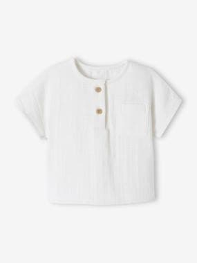 Baby-T-shirts & Roll Neck T-Shirts-T-shirts-Grandad-Style T-Shirt in Cotton Gauze for Newborns