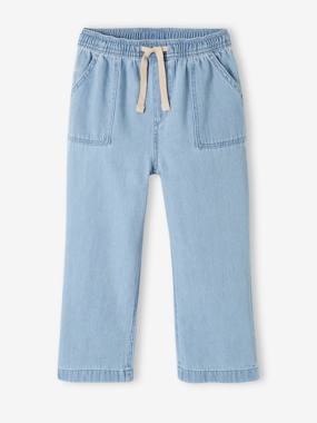 -Loose-Fitting Straight Leg Jeans for Girls, Easy to Put On