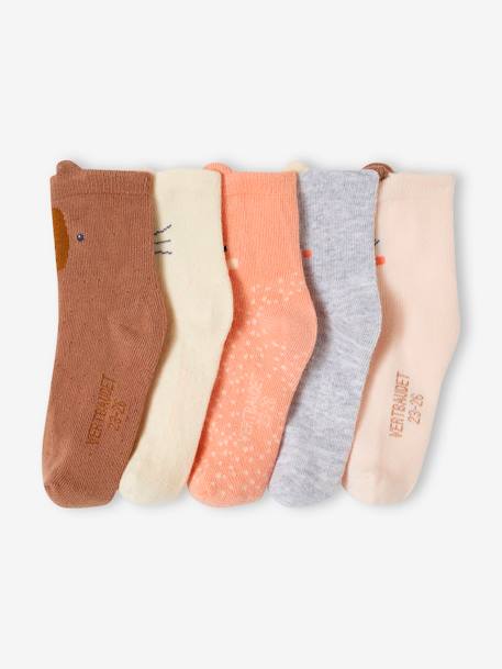Lot de 5 paires de chaussettes 'animaux' bébé rose - vertbaudet enfant 