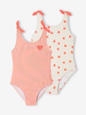 Set of 2 Hearts Swimsuits for Girls  - vertbaudet enfant
