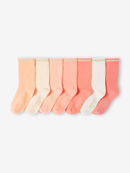 Pack of 7 Pairs of Socks in Lurex for Girls apricot+old rose+RED DARK 2 COLOR/MULTICOLOR+rose - vertbaudet enfant 