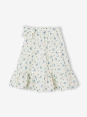 Girls-Skirts-Frilly Skirt in Cotton Gauze for Girls, Mid-Length