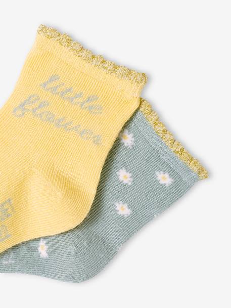 Pack of 2 Pairs of Floral Socks for Baby Girls pale yellow - vertbaudet enfant 
