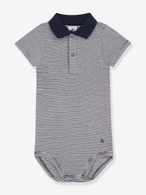 -Short Sleeve Bodysuit with Polo Collar, by PETIT BATEAU