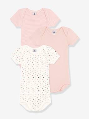 -Pack of 3 Short Sleeve Bodysuits with Mini Hearts, by PETIT BATEAU