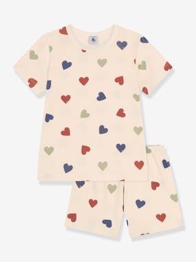 Girls-Short Pyjamas with Heart Print, by PETIT BATEAU