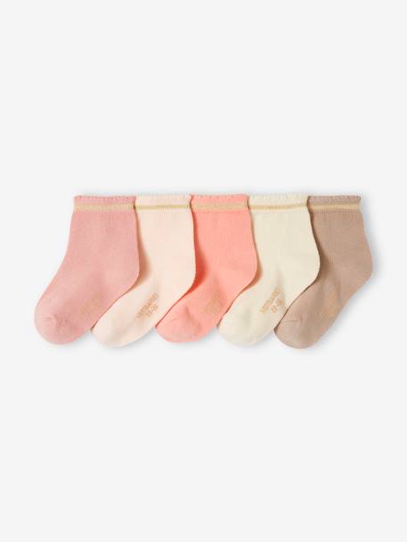 Pack of 5 Pairs of Socks with Scintillating Details for Baby Girls, BASICS pale pink - vertbaudet enfant 