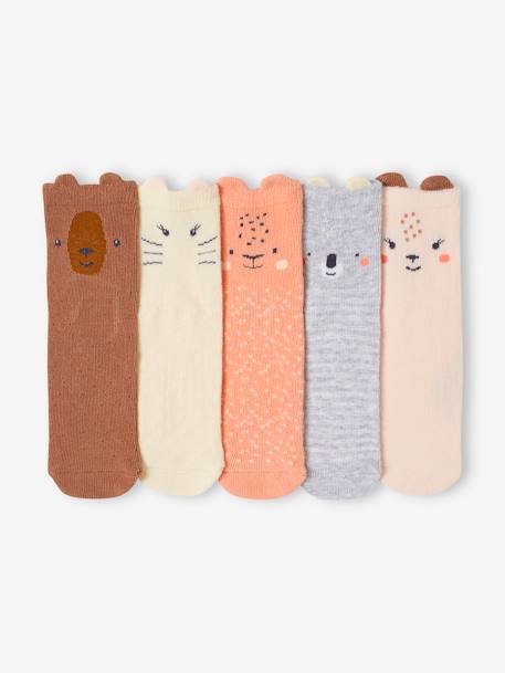 Pack of 5 Pairs of 'Animals' Socks for Babies rose - vertbaudet enfant 