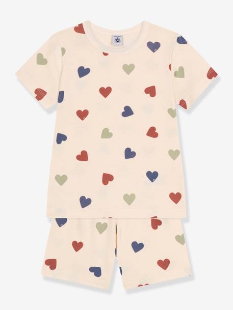 Short Pyjamas with Heart Print, by PETIT BATEAU printed beige - vertbaudet enfant 