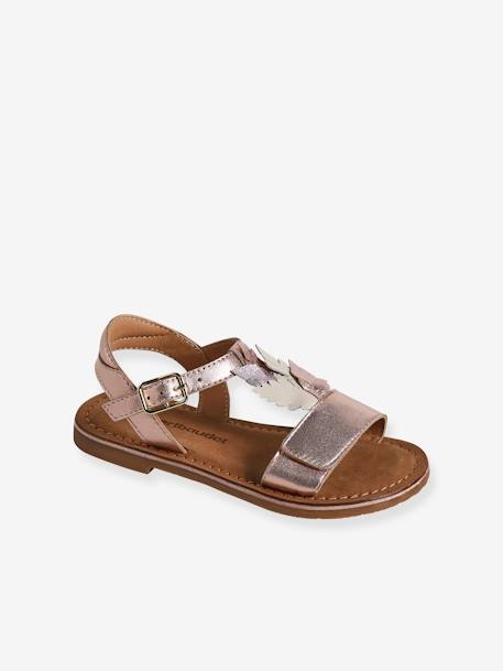 Hook-&-Loop Leather Sandals for Children, Designed for Autonomy gold - vertbaudet enfant 