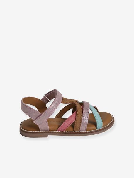 Hook-&-Loop Leather Sandals for Children multicoloured - vertbaudet enfant 