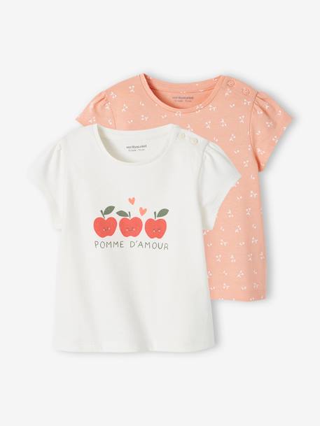 Pack of 2 Basic T-Shirts for Babies old rose+rose - vertbaudet enfant 