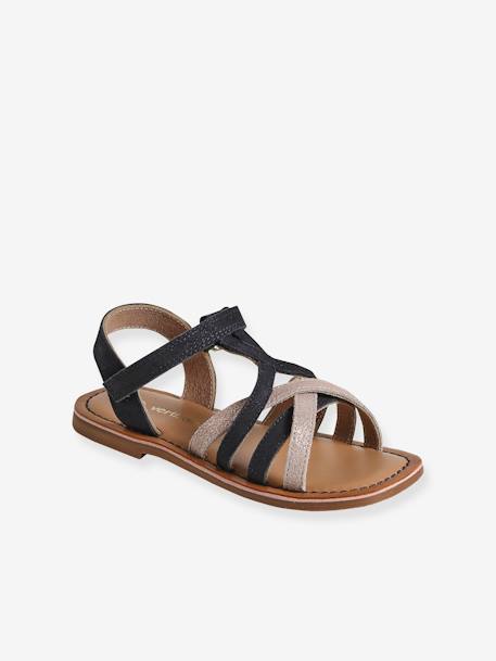 Leather Sandals with Hook-&-Loop Fastening for Toddlers set blue+white - vertbaudet enfant 