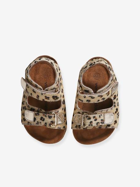 Printed Leather Sandals with Hook-&-Loop Strap for Babies printed beige - vertbaudet enfant 