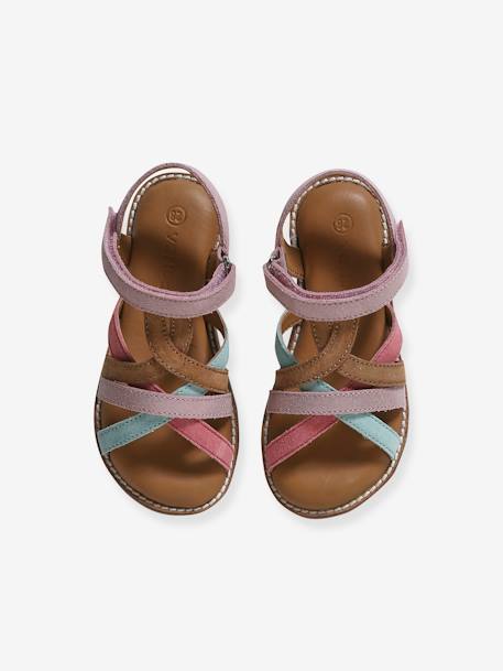 Hook-&-Loop Leather Sandals for Children multicoloured - vertbaudet enfant 