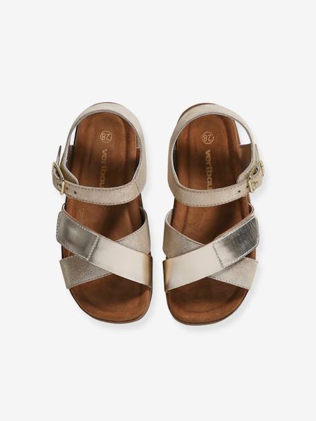 Open Leather Sandals for Children gold - vertbaudet enfant 