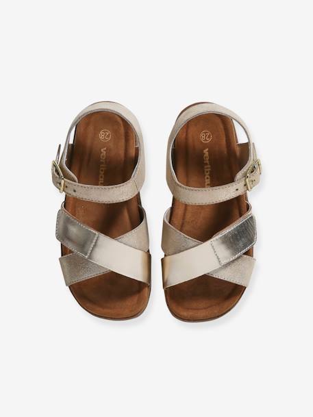 Pair of Open Leather Sandals for Children, Designed for Autonomy gold - vertbaudet enfant 