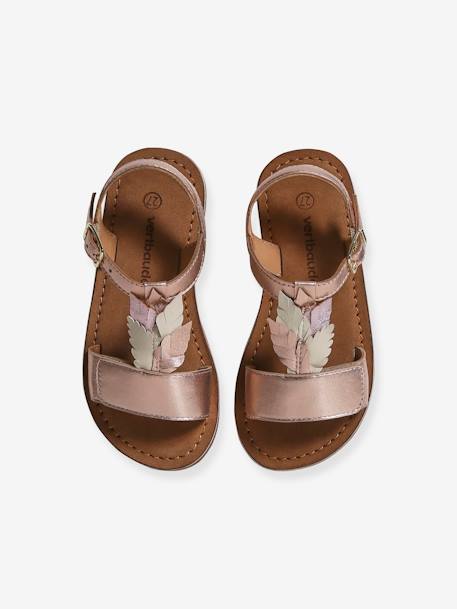 Hook-&-Loop Leather Sandals for Children, Designed for Autonomy gold - vertbaudet enfant 