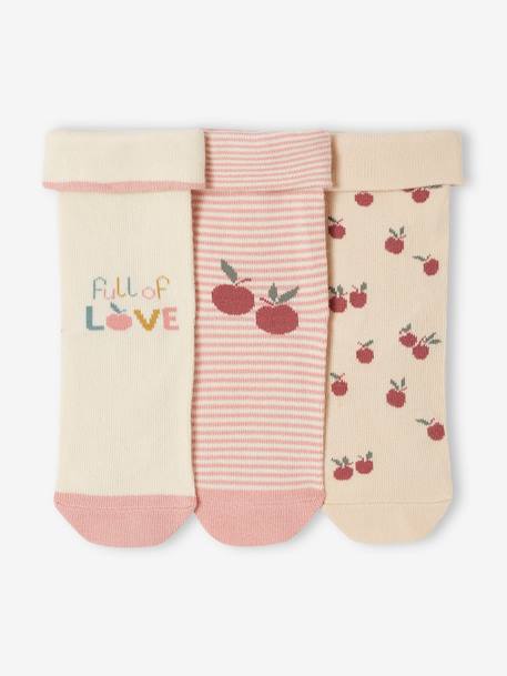 Pack of 3 Pairs of 'Cherries' Socks for Baby Girls old rose - vertbaudet enfant 