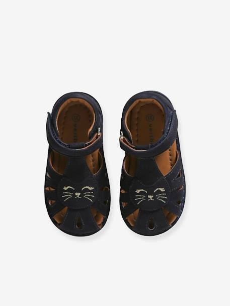 Sandales bébé cuir à scratchs fermées acajou+marine+or+rose - vertbaudet enfant 