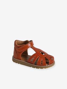 Closed Leather Sandals with Hook-&-Loop Strap for Babies  - vertbaudet enfant