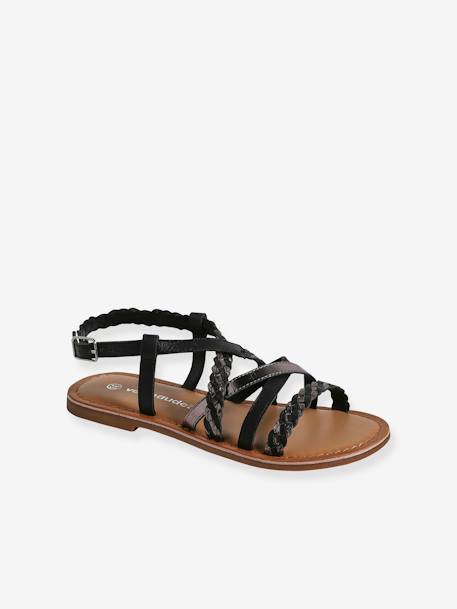 Sandales brides croisées cuir junior lot noir - vertbaudet enfant 