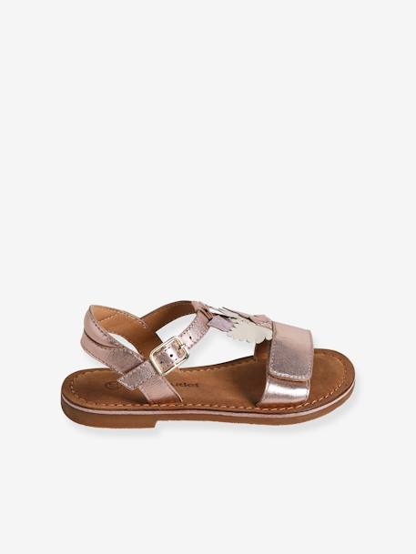 Hook-&-Loop Leather Sandals for Children, Designed for Autonomy gold - vertbaudet enfant 