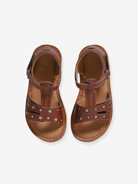 Hook-and-Loop Leather Sandals for Children, Designed for Autonomy brown - vertbaudet enfant 