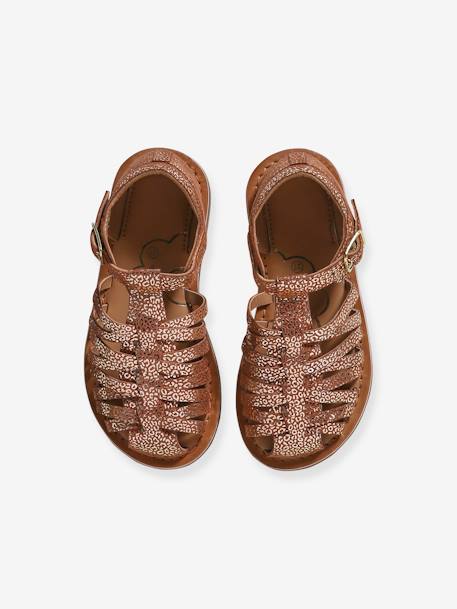 Closed Leather Sandals for Children, Designed for Autonomy ochre - vertbaudet enfant 