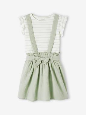 Girls-Outfits-Striped T-Shirt + Cotton Gauze Skirt Outfit, for Girls