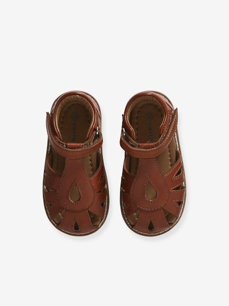 Sandales bébé cuir à scratchs fermées acajou+marine+or+rose - vertbaudet enfant 