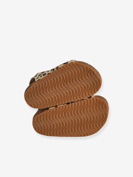 Printed Leather Sandals with Hook-&-Loop Strap for Babies printed beige - vertbaudet enfant 