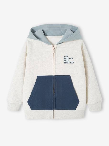 Colourblock Sports Jacket with Hood for Boys aqua green+marl grey - vertbaudet enfant 