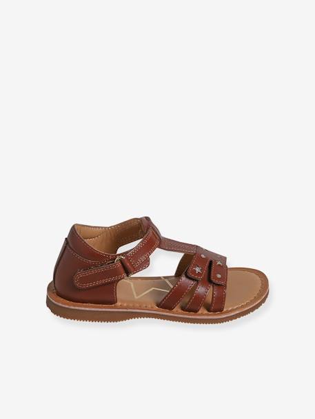 Hook-and-Loop Leather Sandals for Children, Designed for Autonomy brown - vertbaudet enfant 