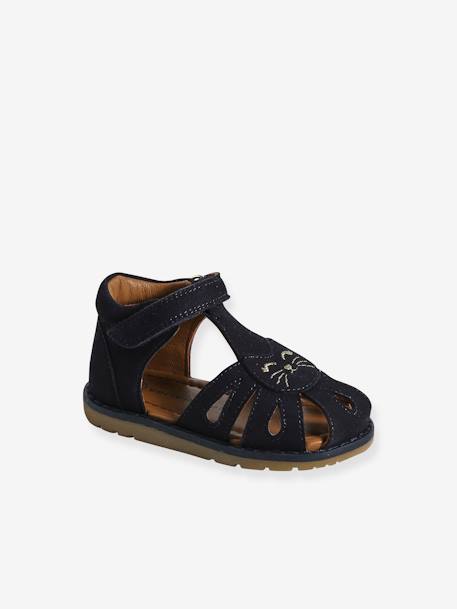 Sandales bébé cuir à scratchs fermées acajou+marine+or+rose - vertbaudet enfant 
