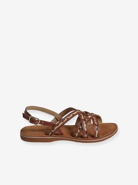 Sandales brides croisées cuir junior marron imprimé - vertbaudet enfant 