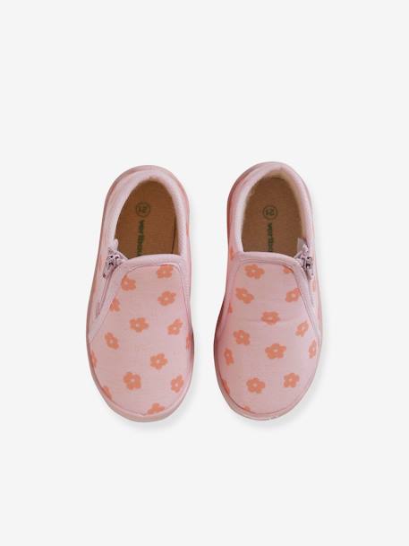 Zipped Slippers in Canvas for Babies printed pink - vertbaudet enfant 
