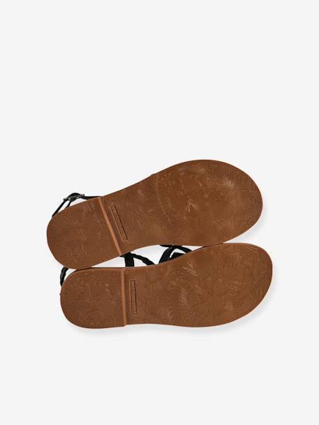 Junior Leather Sandals with Crossover Straps set black - vertbaudet enfant 