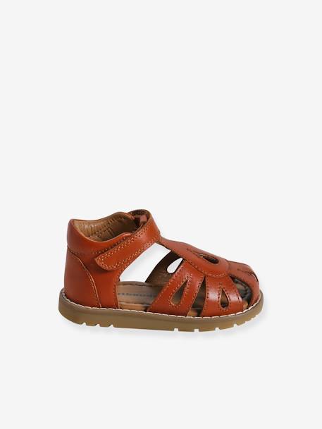 Sandales bébé cuir à scratchs fermées acajou+marine+or+rose - vertbaudet enfant 