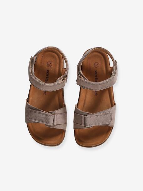 Leather Hook-&-Loop Sandals for Children, Designed for Autonomy khaki+navy blue+sandy beige - vertbaudet enfant 