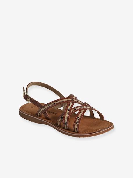 Sandales brides croisées cuir junior marron imprimé - vertbaudet enfant 