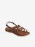 Sandales brides croisées cuir junior marron imprimé - vertbaudet enfant 