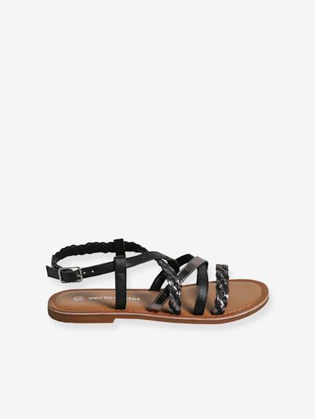 Crossed Leather Strap Sandals, Back to School Collection set black - vertbaudet enfant 